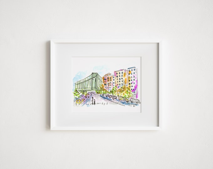 Verrazzano Bridge Watercolor Print: Bay Ridge Brooklyn Street Scene