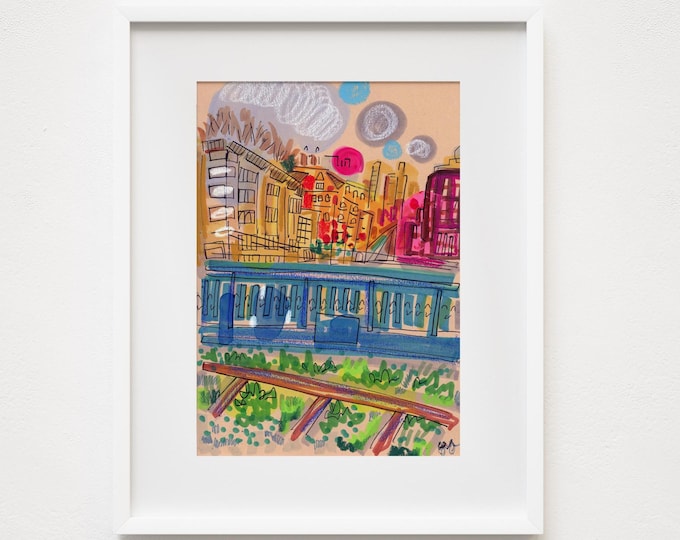 The 7 Train in Queens - Printed and Framed - New York City Watercolor Illustration