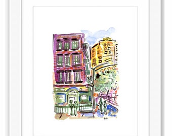 Print Irving Place Union Square Pete's - New York City Street Scene Watercolor