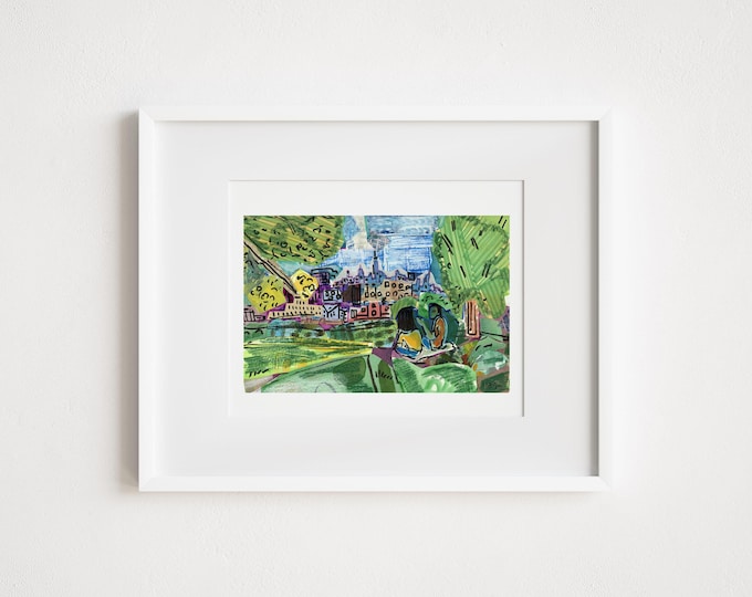 Jersey City Heights Print: Riverview Park, NYC Skyline Watercolor