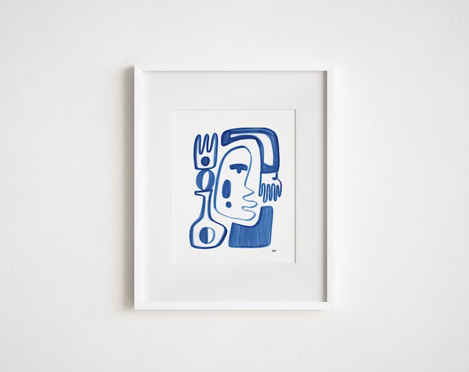 Abstract Illustration "Balancing Act" - Print and Framed - Modern Watercolor Mixed Media Painting