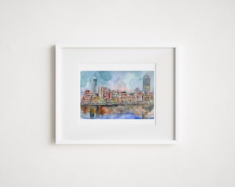 Boston Watercolor Print: Back Bay Cityscape Art