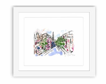 Hudson New York Warren Street - Print and Framed - Upstate Hudson Valley Catskills Watercolor Painting Mixed Media New York State