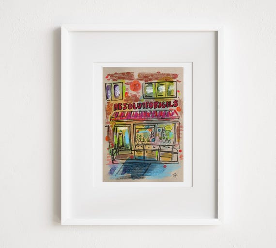 Absolute Bagel New York City - Print & Framed-  Illustration New York City Manhattan Storefront Morningside Heights