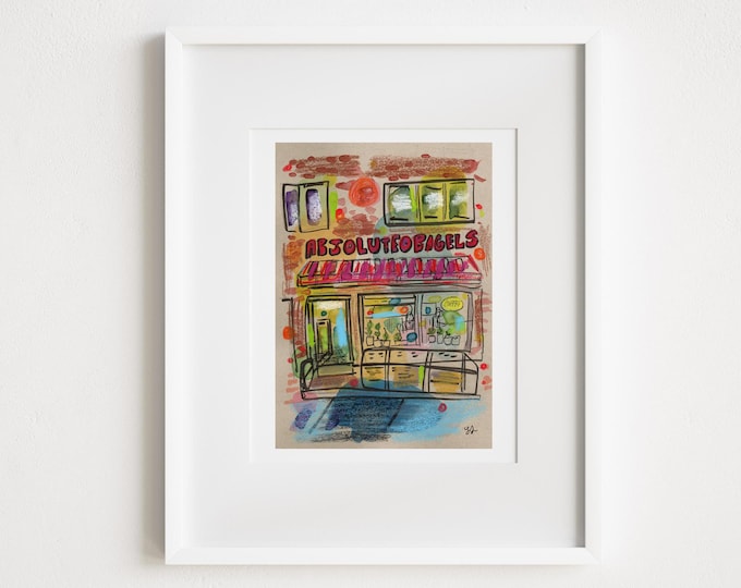 Absolute Bagel NYC Watercolor Print: Manhattan Morningside Heights (Framed Option)