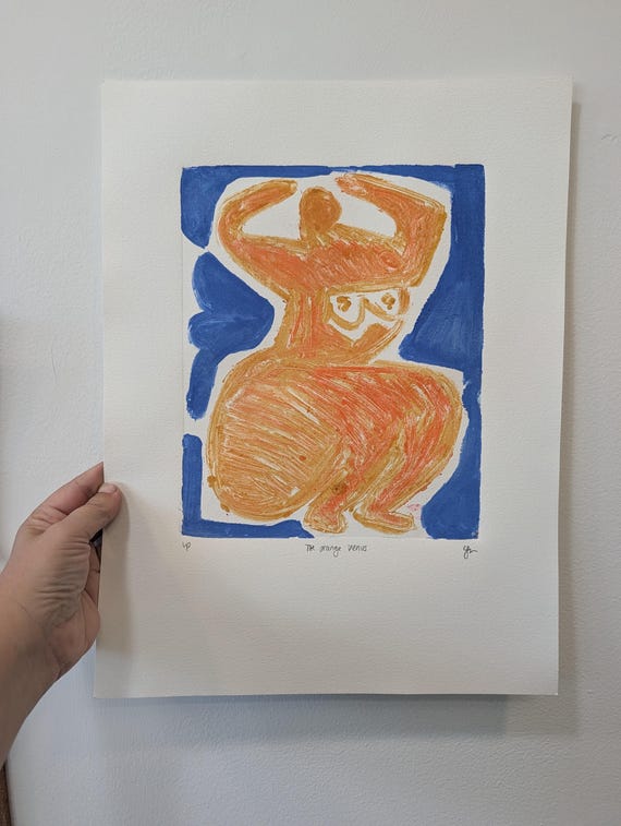 Abstract Figurative Monotype: "The Orange Venus " - Original Print Art
