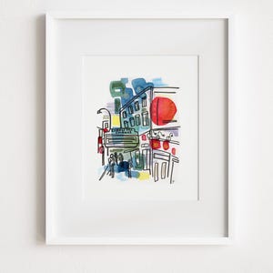 Cobble Hill Cinemas  - Print and Framed -  Mixed Media Watercolor New York City Brooklyn Old Storefront Street Life