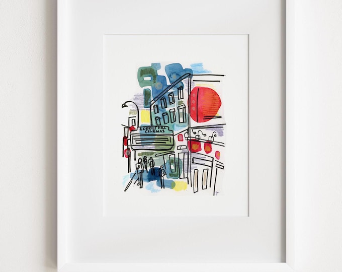 Cobble Hill Cinemas Print: Brooklyn NYC Watercolor Street Scene