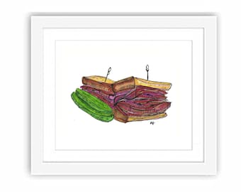 Print Pastrami on Rye New York Deli Sandwich Illustration