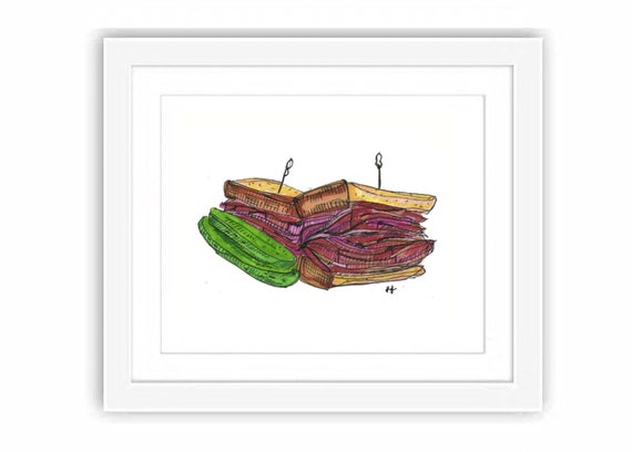Print Pastrami on Rye New York Deli Sandwich Illustration