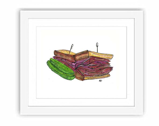 Print Pastrami on Rye New York Deli Sandwich Illustration