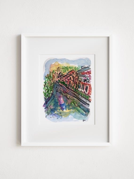 New Hope Towpath Canal - Print and Framed - Pennsylvania Buck's County Watercolor Illustration