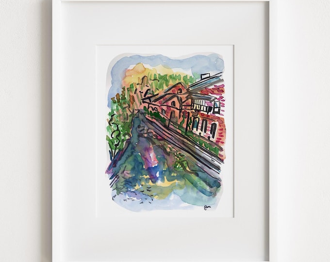 New Hope Towpath Canal - Print and Framed - Pennsylvania Buck's County Watercolor Illustration