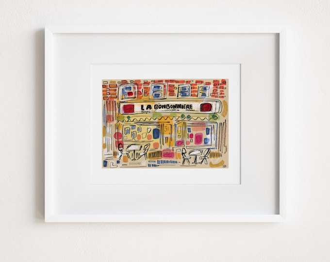 La Bobonniere West Village Diner - Printed and Framed - New York City Mixed Media Watercolor