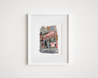 Joe's Pizza Watercolor Print: Carmine Street, NYC Urban Sketch