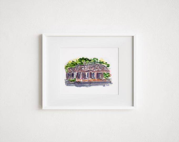 Phoenicia Diner Watercolor Illustration - Print and Framed - Hudson Valley and the Catskills New York State