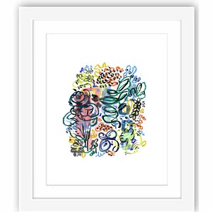 Abstract Wild Flowers  -  Print and Framed - Mixed Media Illustration Florals