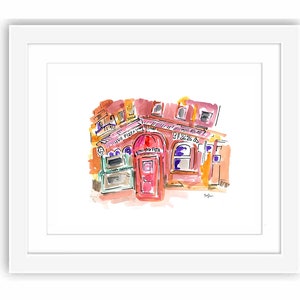 Print Smiling Pizza Park Slope Brooklyn - Watercolor New York City Urban Sketch