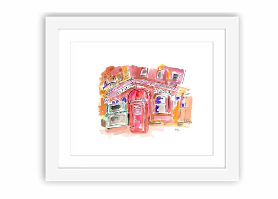 Print Smiling Pizza Park Slope Brooklyn - Watercolor New York City Urban Sketch