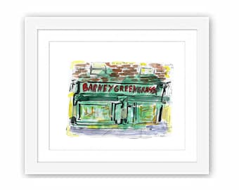 Print Barney Greengrass Upper West Side Storefront - Illustration Watercolor Street Scene New York City Manhattan