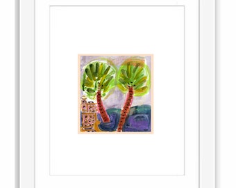 Print and Framed - Cote D'Azur Vintage Style Original Watercolor Travel Illustration - South of France Cote D'Azur Antibe Cannes Midcentury
