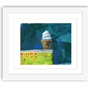 Print Coney Island Ice Cream Cone Architecture New York City Brooklyn Watercolor Gouache Painting