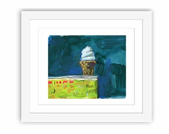 Print Coney Island Ice Cream Cone Architecture New York City Brooklyn Watercolor Gouache Painting