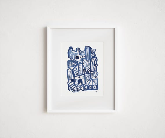 Abstract Blue City Print: Line Art Inspired New York