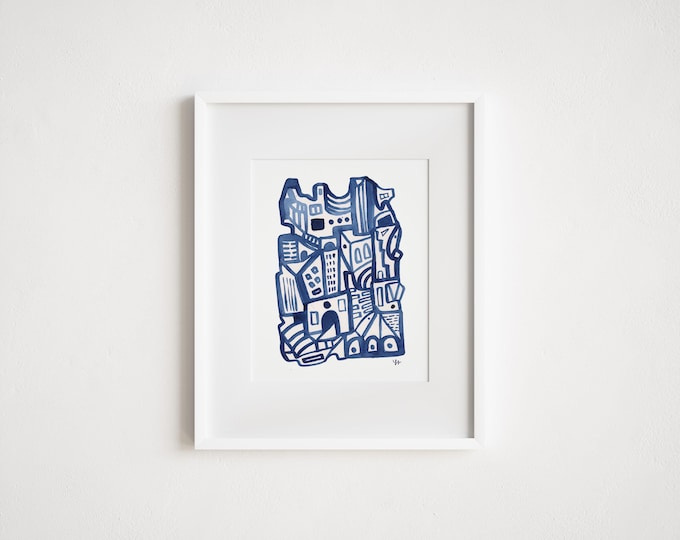Abstract Blue City Print: Line Art Inspired New York