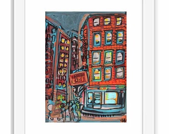 Fanelli Cafe in Soho Painting- Print and Framed - Manhattan Acrylic and Watercolor Illustration