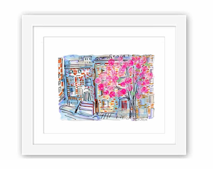 Brooklyn Magnolia Watercolor Print: Windsor Terrace Urban Sketch