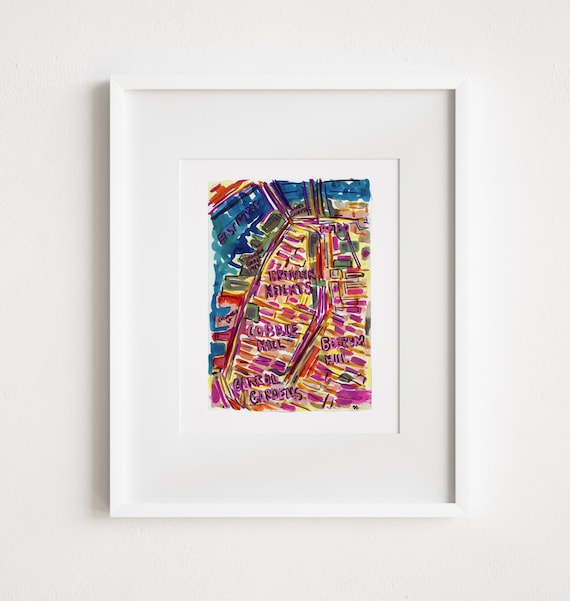 Print and Framed - Print Map Brooklyn Heights Downtown Brooklyn - Illustration Watercolor and Gouache Painting, NYC Illustration