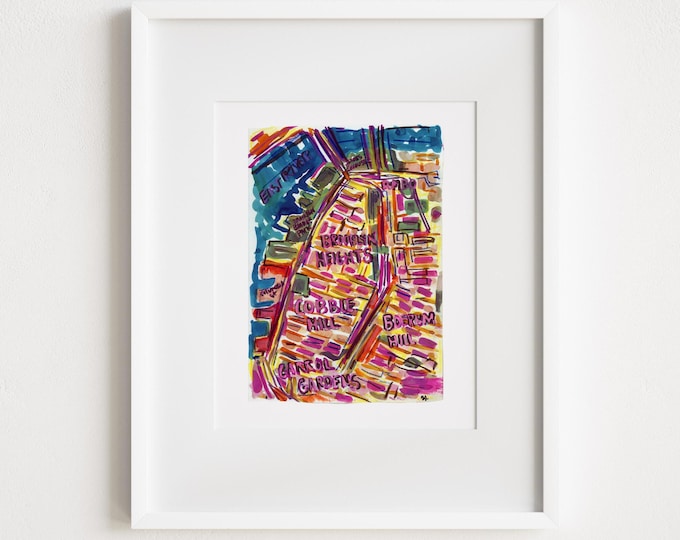 Brooklyn Map Print: Watercolor Illustration, Framed NYC Art