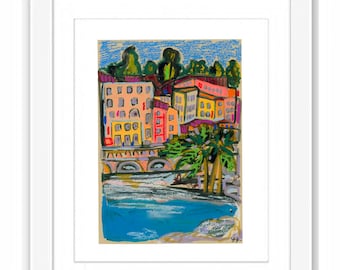 Nice France Mixed Media Painting - Print and Framed - European Travel Prints France South of France Colorful Urban Sketch Watercolor