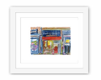 Print Eisenberg's New York City Deli - Watercolor Ink and Gouache City Illustration Old Storefront Manhattan