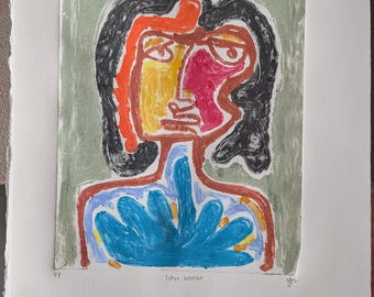 Abstract Figurative Monotype: "Lotus Woman" - Original Print Art