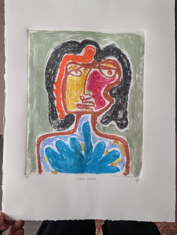 Abstract Figurative Monotype: "Lotus Woman" - Original Print Art