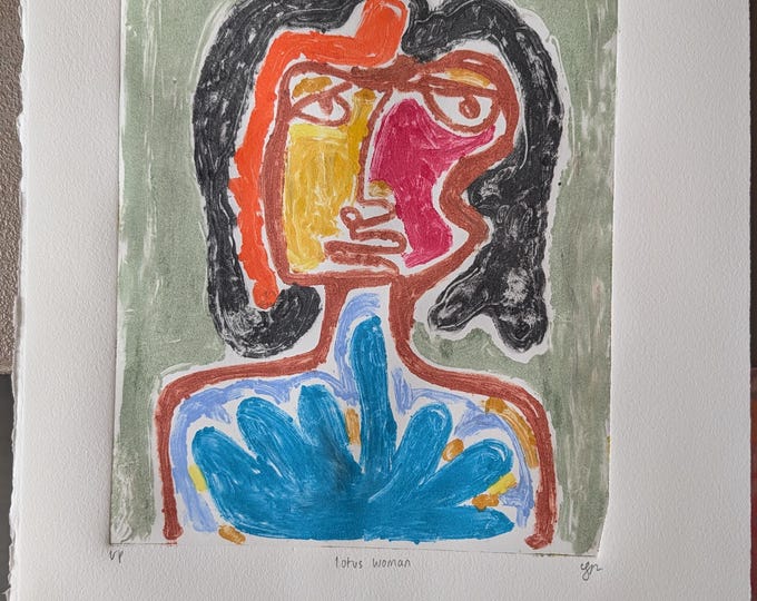 Abstract Figurative Monotype: "Lotus Woman" - Original Print Art