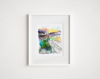 Jamaica Pond Watercolor Print: Boston New England Urban Sketch