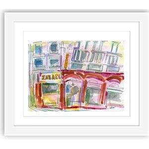 Print and Framed - Print Zabar&#39;s Upper West Side Watercolor - Street Scene New York City Urban Sketch Manhattan Old Storefront
