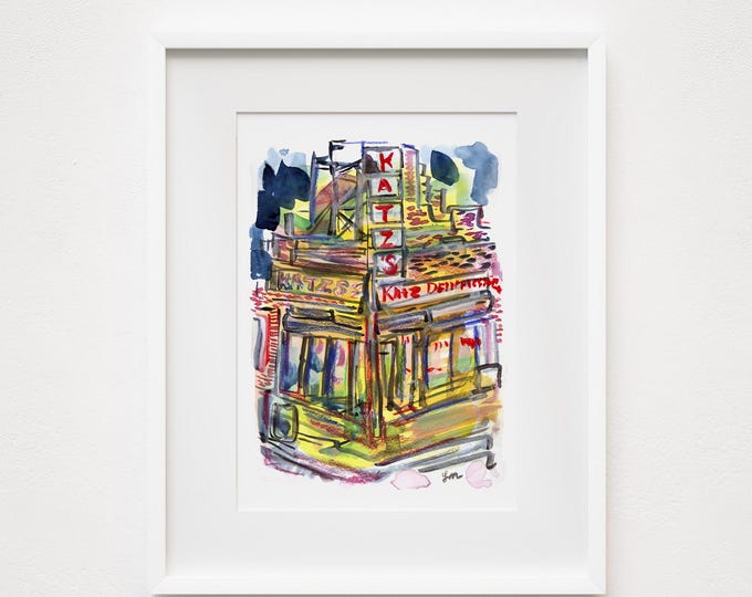 Katz Delicatessen Watercolor Print: Lower East Side Manhattan Street Scene