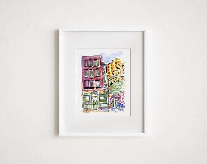 NYC Watercolor Print: Irving Place, Union Square, Pete's Tavern