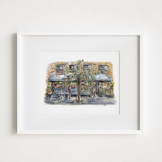 McNally Jackson Bookstore - Print and Framed - Nolita Manhattan New York City Watercolor Urban Illustration