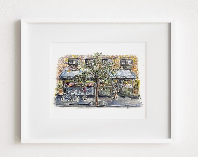 McNally Jackson Bookstore - Print and Framed - Nolita Manhattan New York City Watercolor Urban Illustration