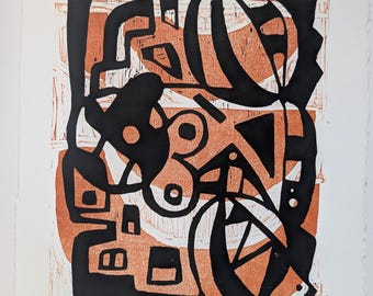 Original Woodblock Print - City Moves 1/6 - Printmaking on Paper - Abstract Illustrative Woodcut