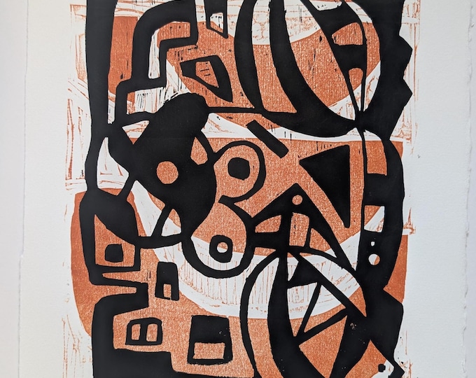 Original Woodblock Print - City Moves 1/6 - Printmaking on Paper - Abstract Illustrative Woodcut