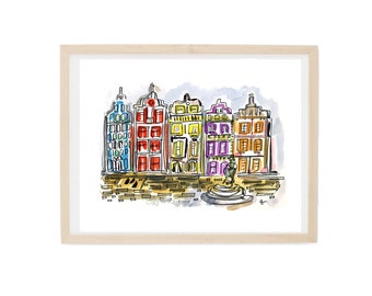Print Amsterdam Houses - Illustration Netherlands Travel City Watercolors