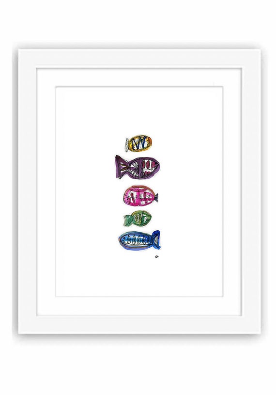 Print of Scandinavian Style Illustration Fish- Fish Abstract Watercolor Midcentury Swedish Design