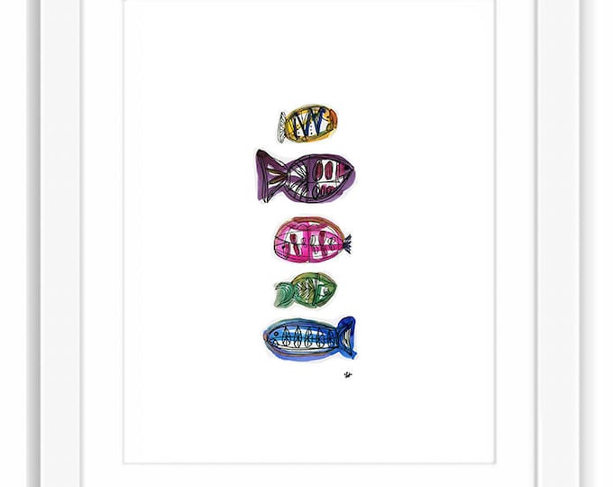 Print of Scandinavian Style Illustration Fish- Fish Abstract Watercolor Midcentury Swedish Design