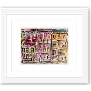 Bed Stuy Brooklyn Brownstones  -  Print & Framed - Brooklyn New York City Brownstones Row Houses City Watercolor